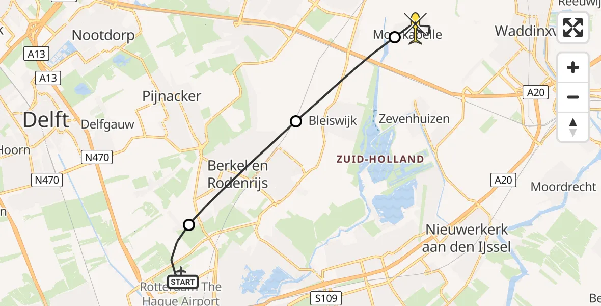 Routekaart van de vlucht: Lifeliner 2 naar Moerkapelle, Rehobothplantsoen