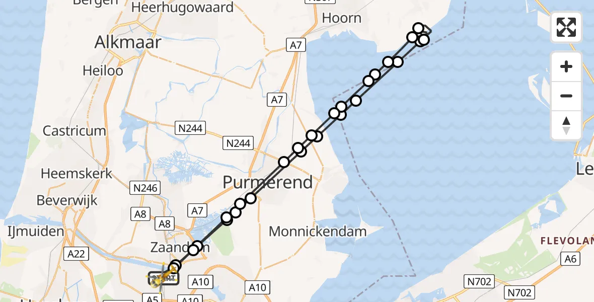 Vluchtroute Traumahelikopter van Amsterdam Heliport naar Amsterdam Heliport