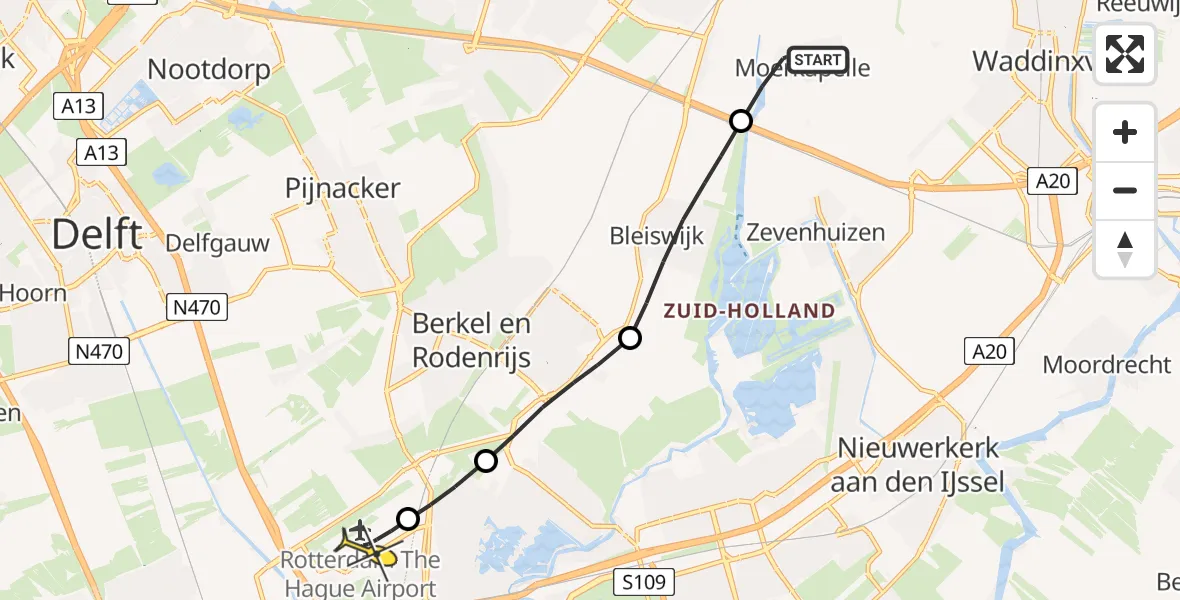 Routekaart van de vlucht: Lifeliner 2 naar Rotterdam The Hague Airport, Rottedijk