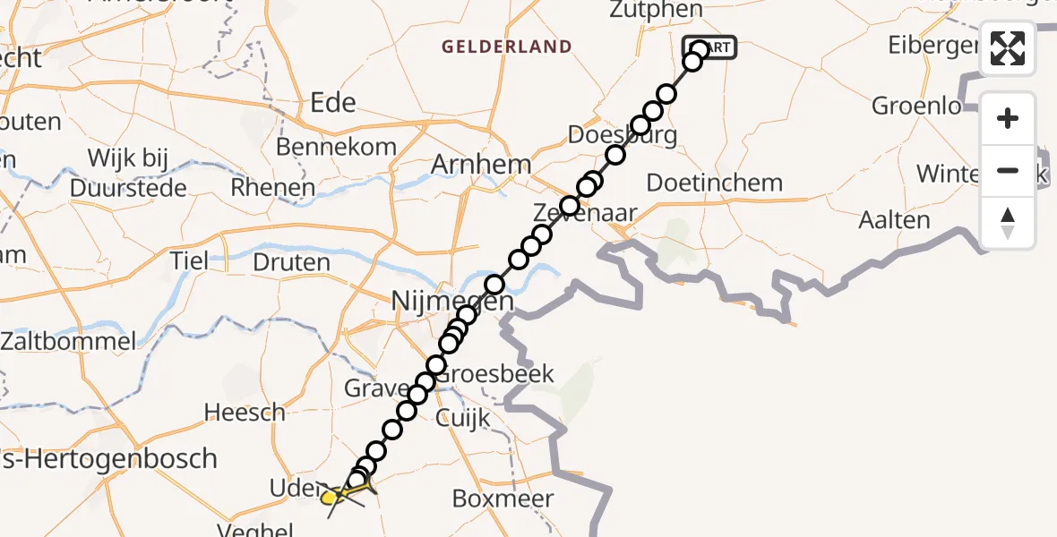 Routekaart van de vlucht: Lifeliner 3 naar Vliegbasis Volkel, Beckenstraat