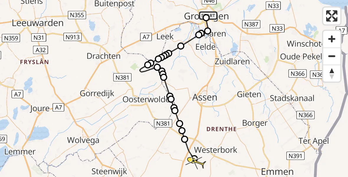 Routekaart van de vlucht: Lifeliner 4 naar Wijster, Coehoornsingel