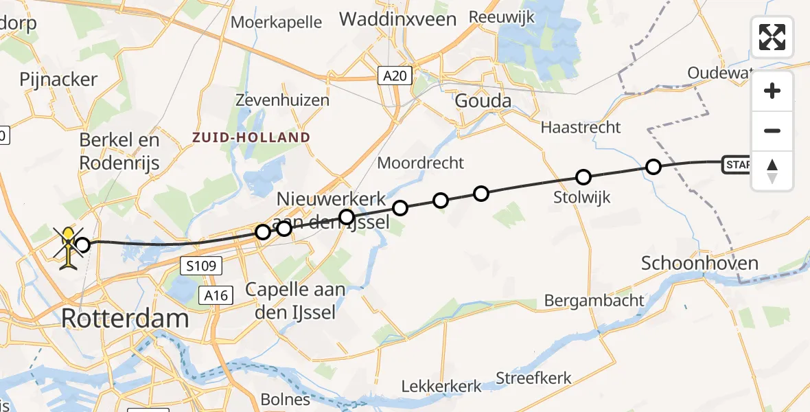 Routekaart van de vlucht: Lifeliner 2 naar Rotterdam The Hague Airport, Nieuwe Wetering
