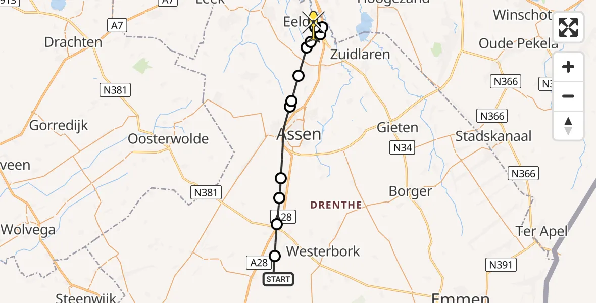 Routekaart van de vlucht: Lifeliner 4 naar Groningen Airport Eelde, Looveen