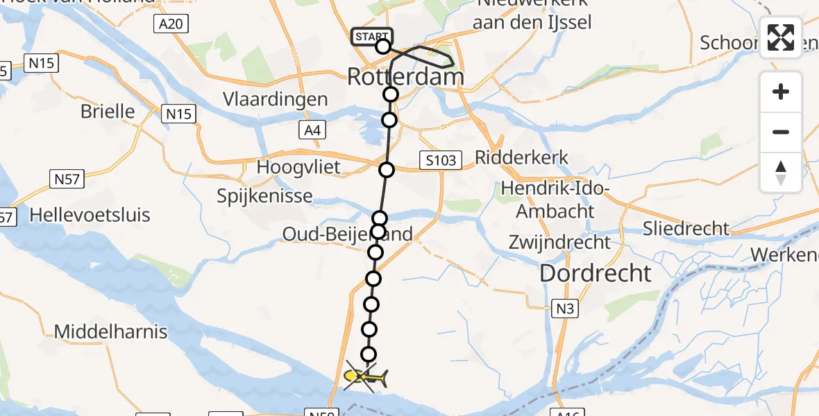 Routekaart van de vlucht: Lifeliner 2 naar Numansdorp, Buys Ballotlaan