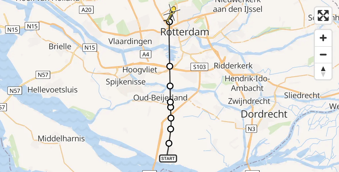 Routekaart van de vlucht: Lifeliner 2 naar Rotterdam The Hague Airport, Middelsluissedijk WZ