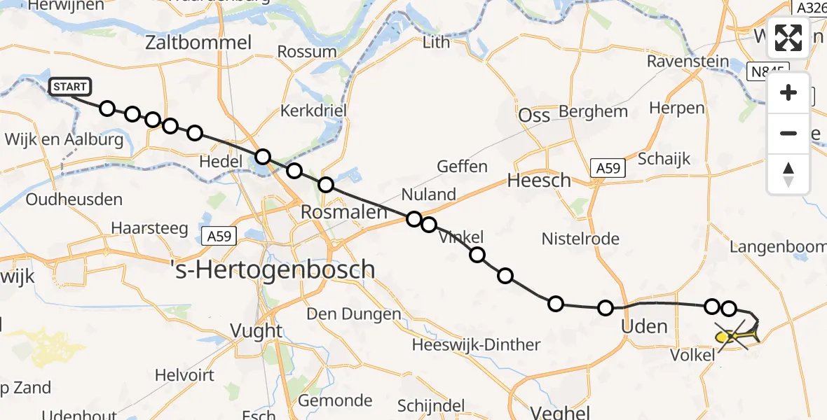 Routekaart van de vlucht: Lifeliner 3 naar Vliegbasis Volkel, Maas-Waalweg