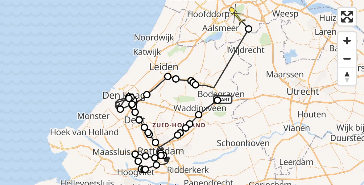 Routekaart van de vlucht: Politieheli naar Amstelveen, Goudseweg