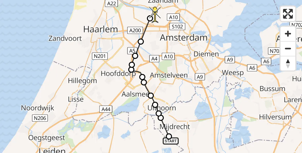 Routekaart van de vlucht: Lifeliner 1 naar Amsterdam Heliport, Westerlandweg