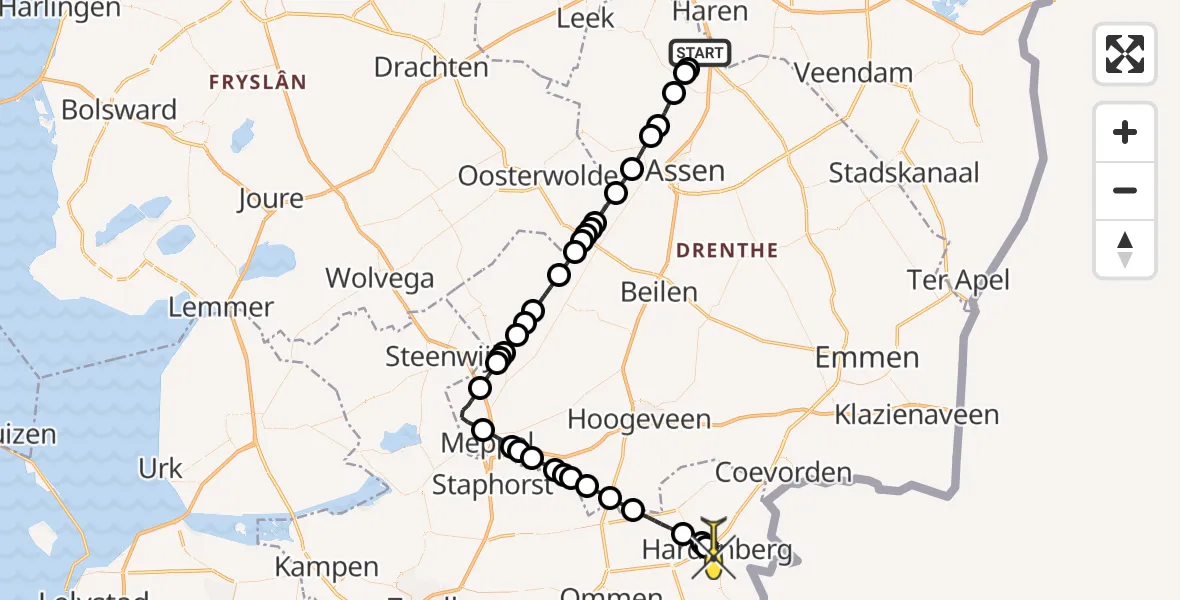 Routekaart van de vlucht: Lifeliner 4 naar Hardenberg, Vissersweg