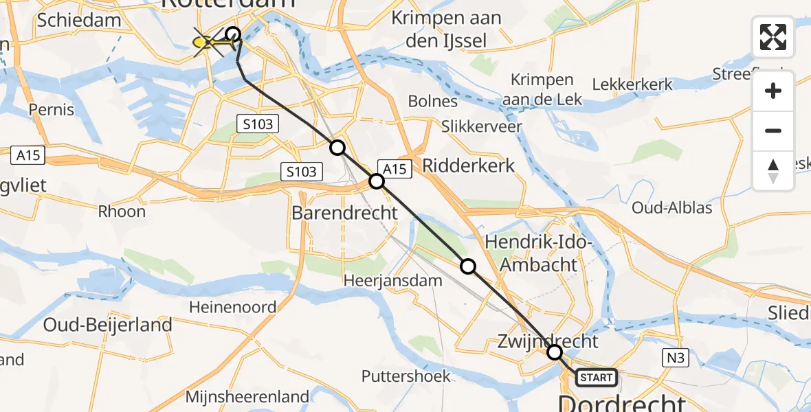 Routekaart van de vlucht: Lifeliner 2 naar Erasmus MC, Laan der Verenigde Naties