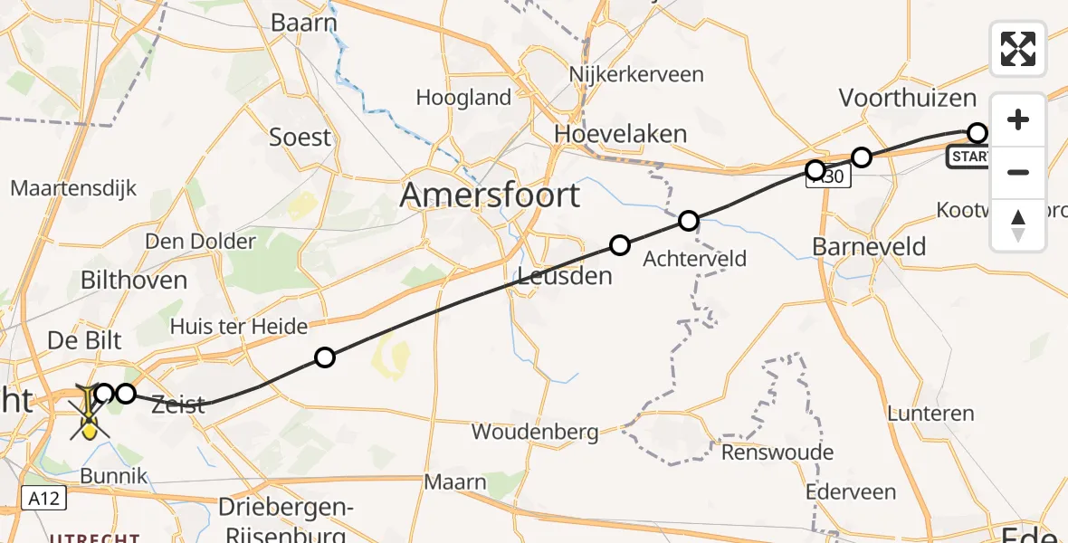Routekaart van de vlucht: Lifeliner 3 naar Universitair Medisch Centrum Utrecht, Garderbroekerweg