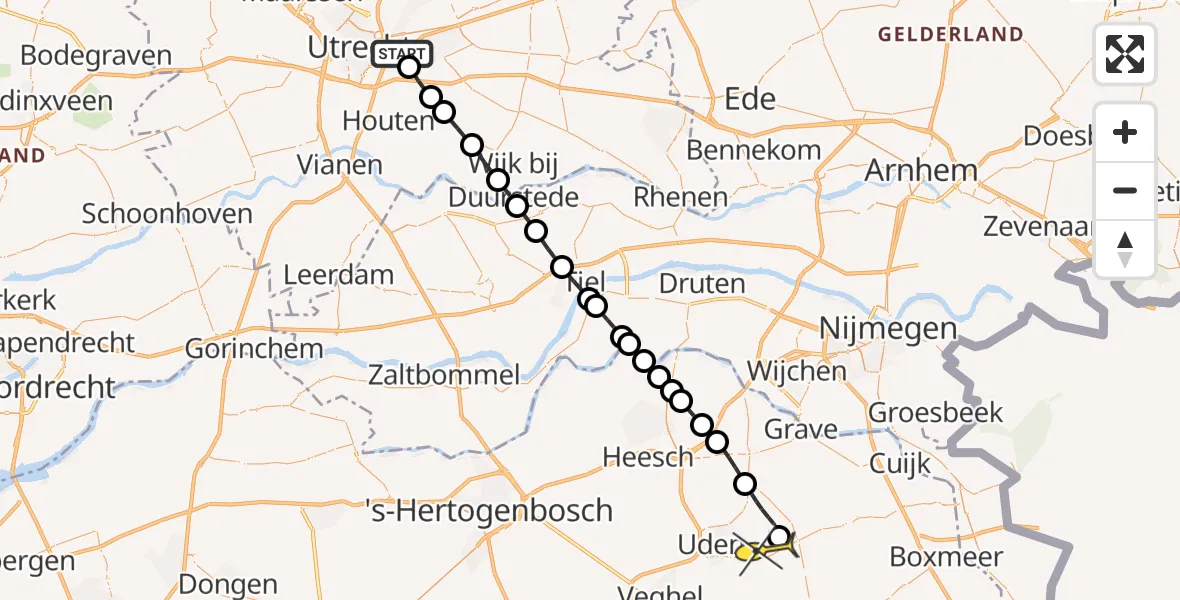 Routekaart van de vlucht: Lifeliner 3 naar Vliegbasis Volkel, UMC Ambulancetunnel