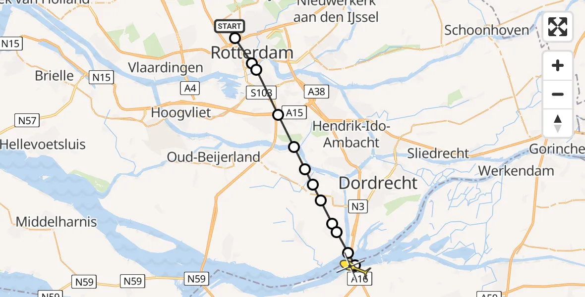 Routekaart van de vlucht: Lifeliner 2 naar Moerdijk, Terletweg