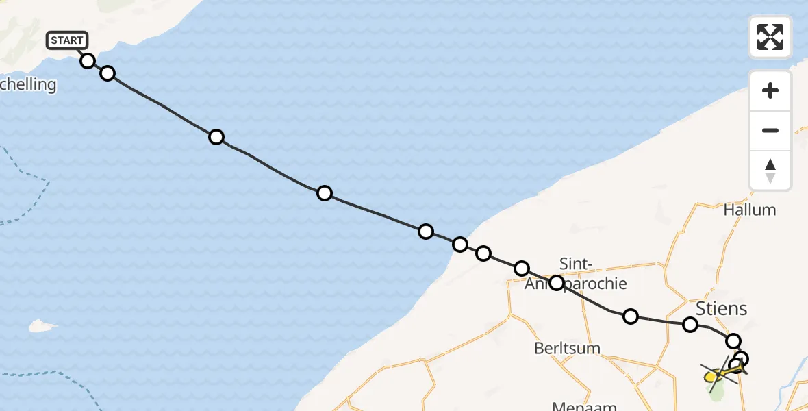 Routekaart van de vlucht: Ambulancehelikopter naar Vliegbasis Leeuwarden, Stortumerdijk