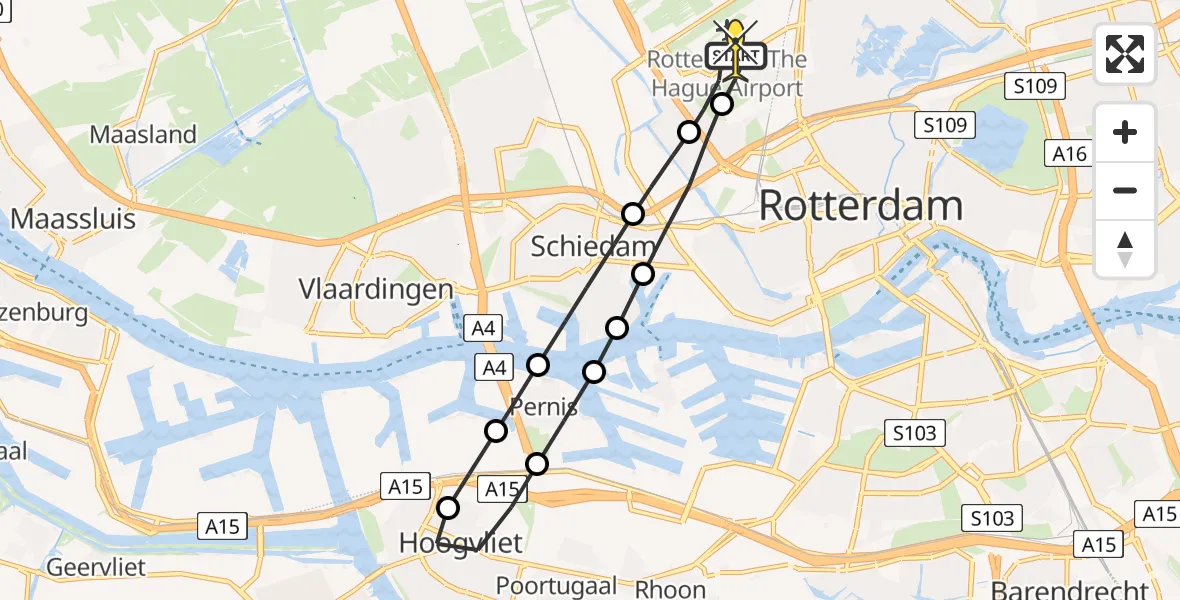 Routekaart van de vlucht: Lifeliner 2 naar Rotterdam The Hague Airport, Neel Gijsenbrug