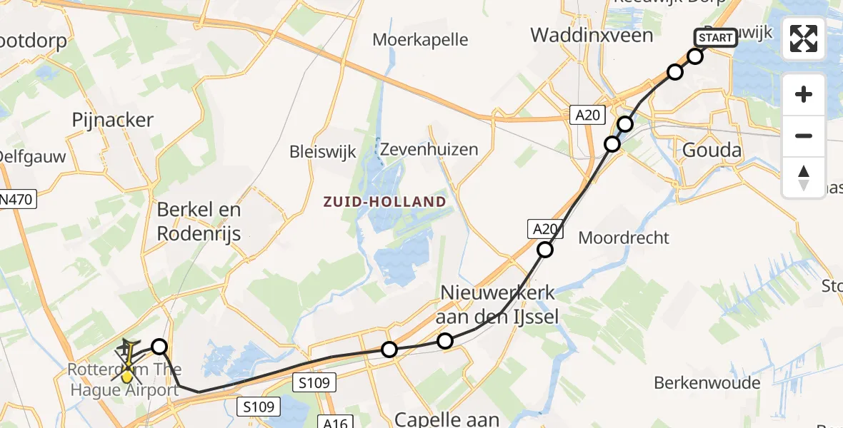 Routekaart van de vlucht: Lifeliner 2 naar Rotterdam The Hague Airport, Bloemendaalseweg