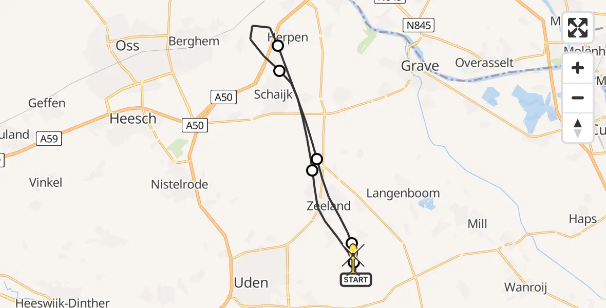 Routekaart van de vlucht: Lifeliner 3 naar Vliegbasis Volkel, Bovenste Trent