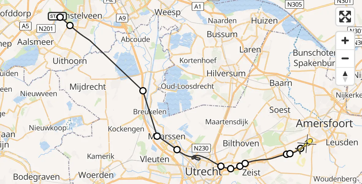 Routekaart van de vlucht: Politieheli naar Leusden, Rietwijkeroordweg