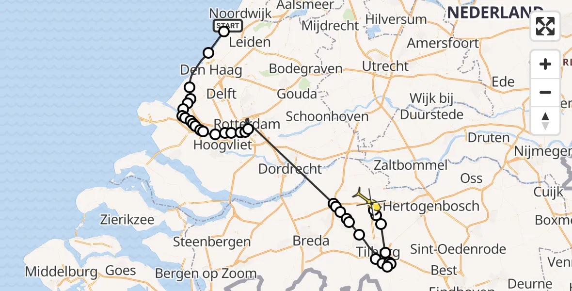 Routekaart van de vlucht: Politieheli naar Waalwijk, Boulevard Zeezijde