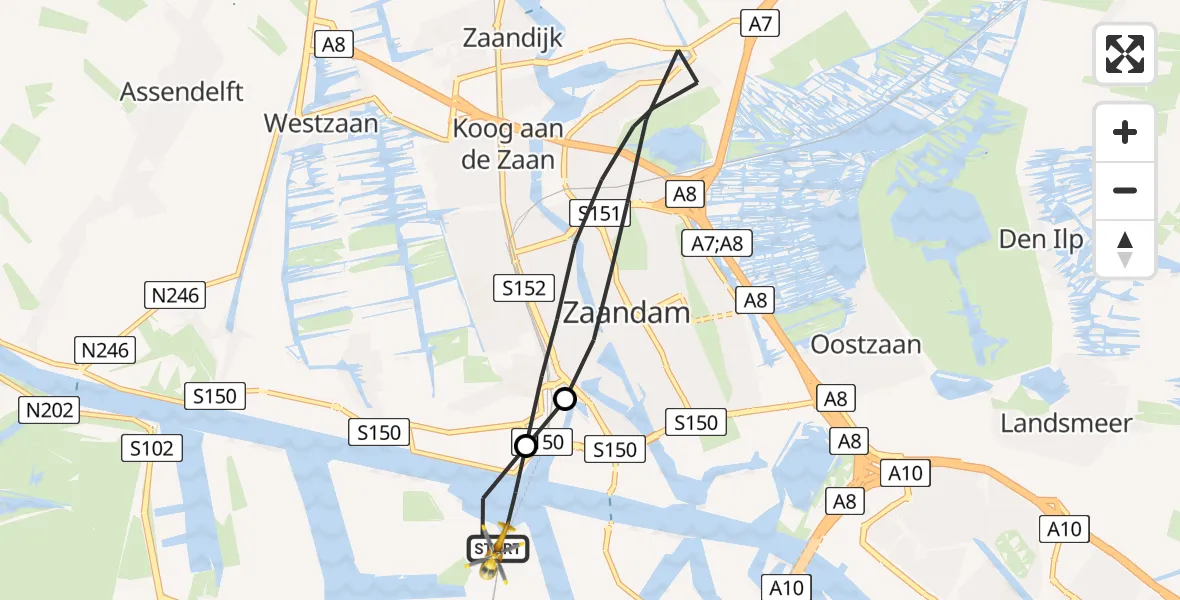 Vluchtroute Traumahelikopter van Amsterdam Heliport naar Amsterdam Heliport