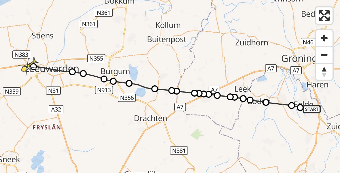 Routekaart van de vlucht: Lifeliner 4 naar Marsum, Molenweg
