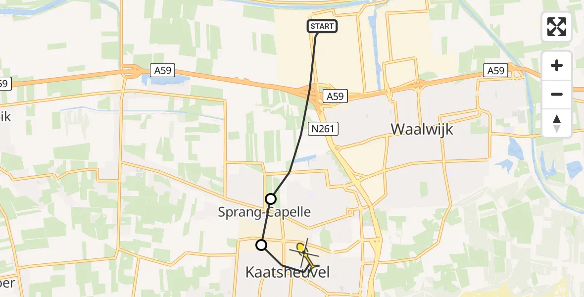 Routekaart van de vlucht: Politiehelikopter naar Kaatsheuvel, Langstraatplein