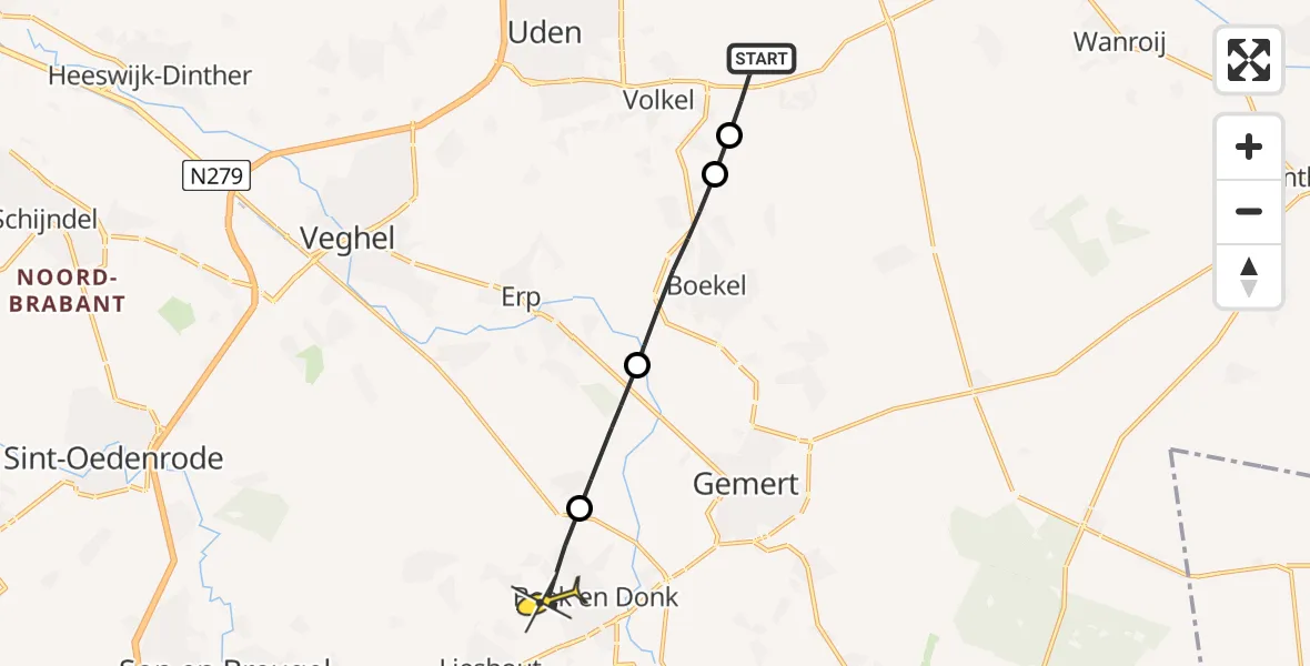 Routekaart van de vlucht: Lifeliner 3 naar Beek en Donk, Rechtestraat