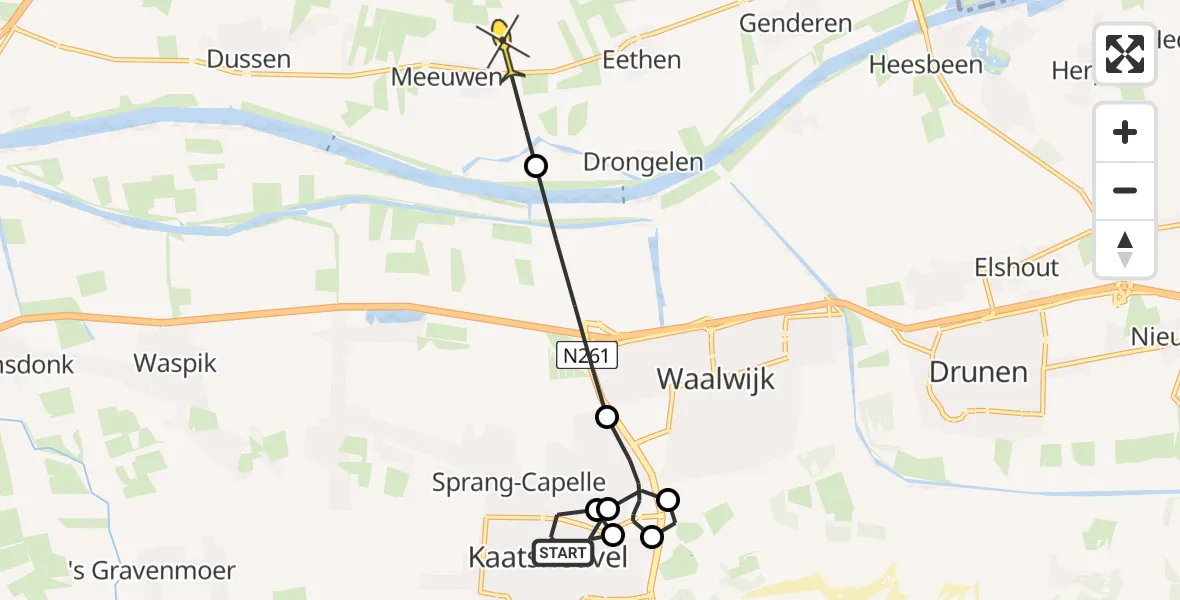 Routekaart van de vlucht: Politieheli naar Eethen, Jacob Marisstraat