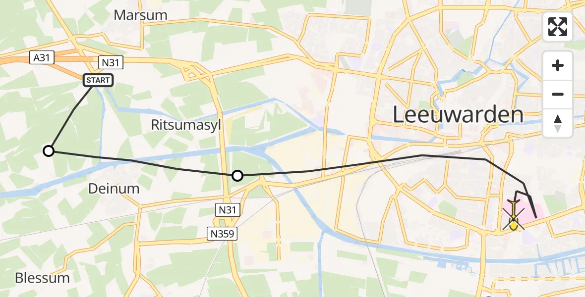 Routekaart van de vlucht: Lifeliner 4 naar Leeuwarden, Trekwei