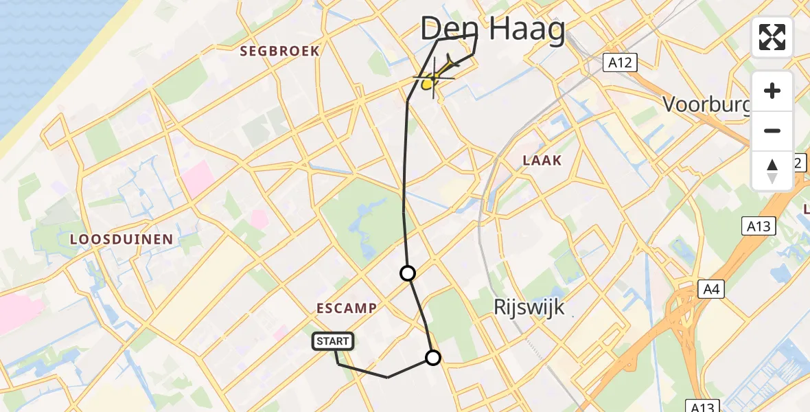 Routekaart van de vlucht: Lifeliner 2 naar Den Haag, Zevenwoudenlaan