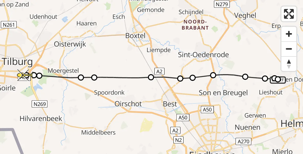 Routekaart van de vlucht: Lifeliner 3 naar Tilburg, Heieindseweg