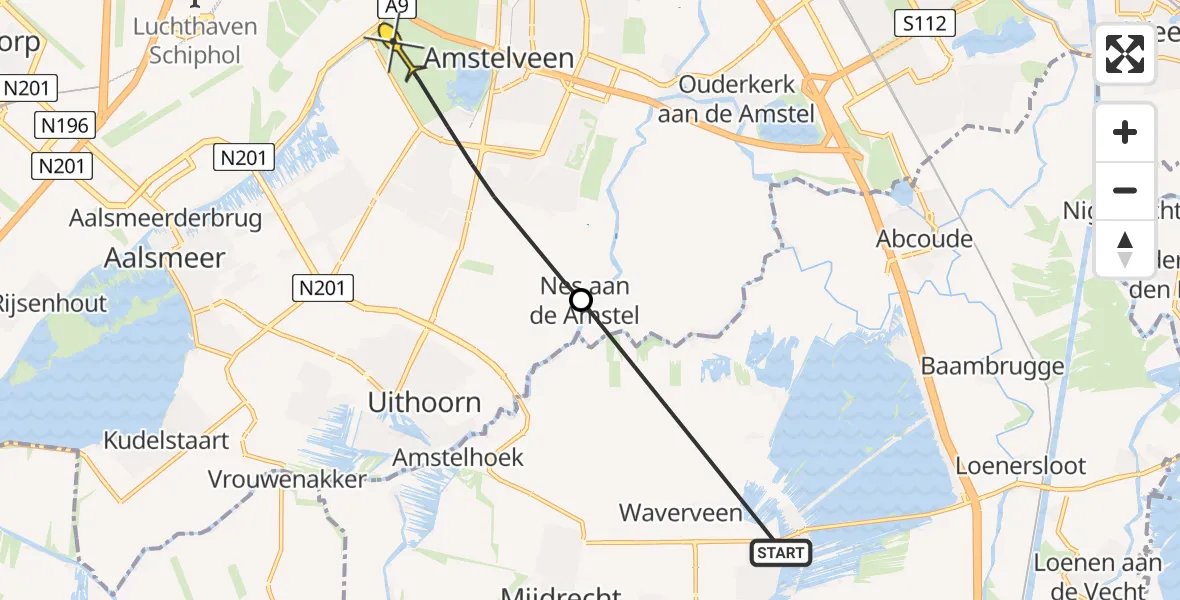 Routekaart van de vlucht: Politieheli naar Amstelveen, De Jonge Gerard