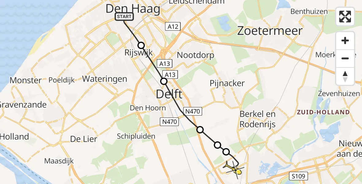 Routekaart van de vlucht: Lifeliner 2 naar Rotterdam The Hague Airport, Blekerslaan