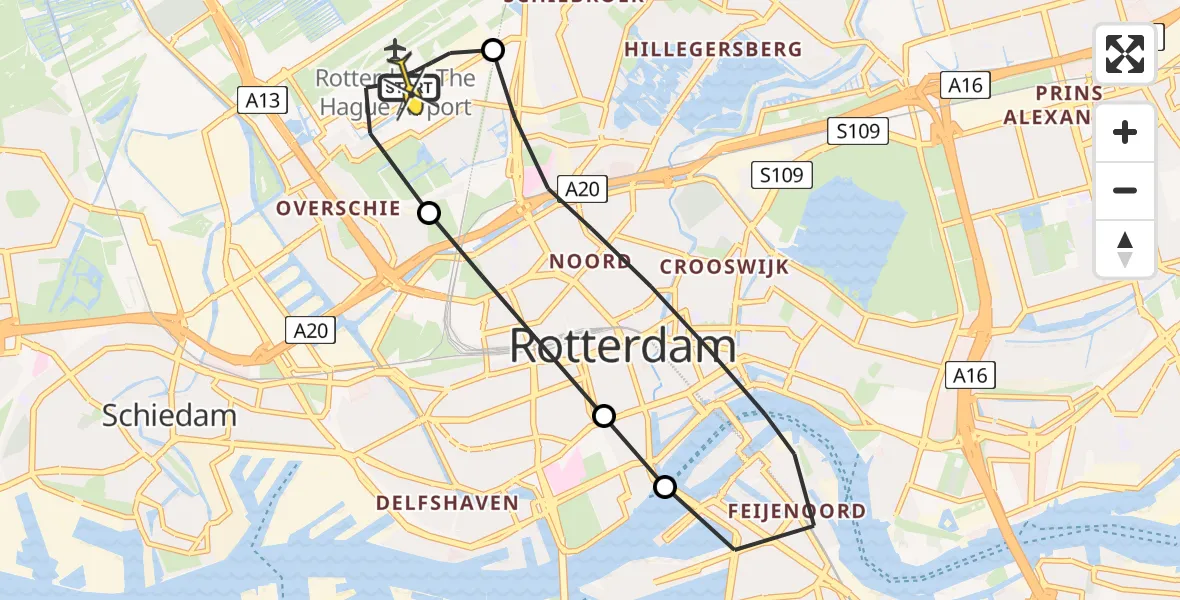 Routekaart van de vlucht: Lifeliner 2 naar Rotterdam The Hague Airport, Tegelplaats