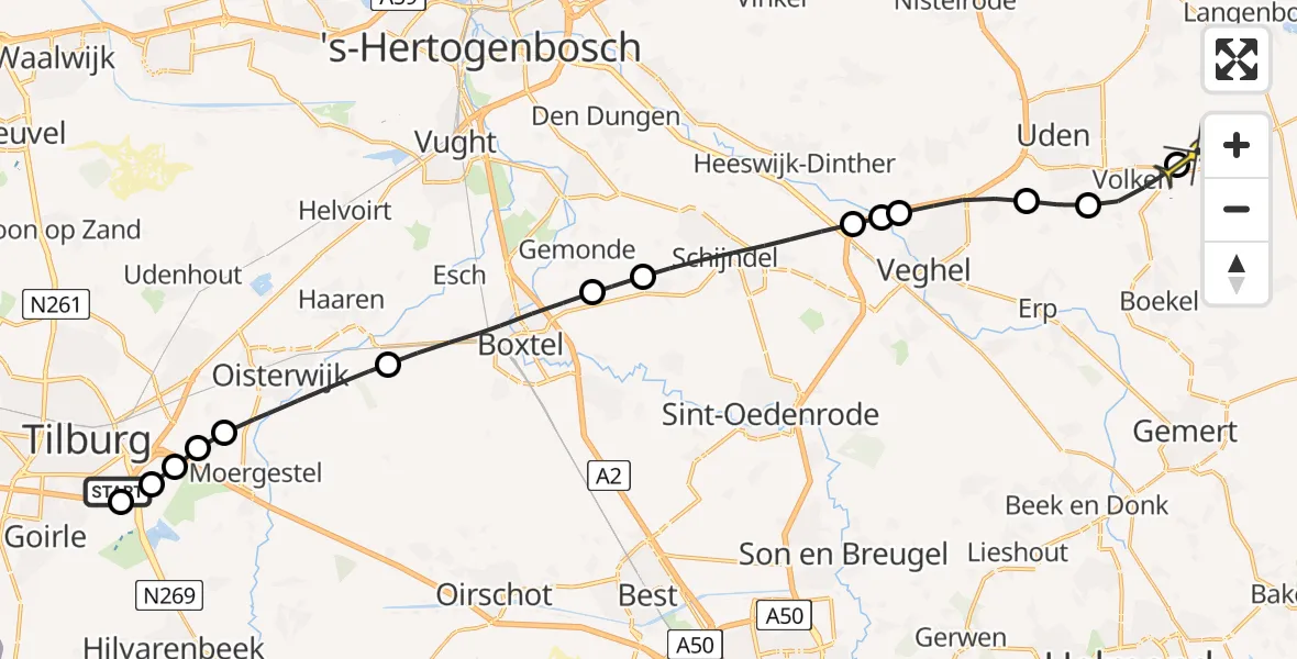 Routekaart van de vlucht: Lifeliner 3 naar Vliegbasis Volkel, Provincialeweg