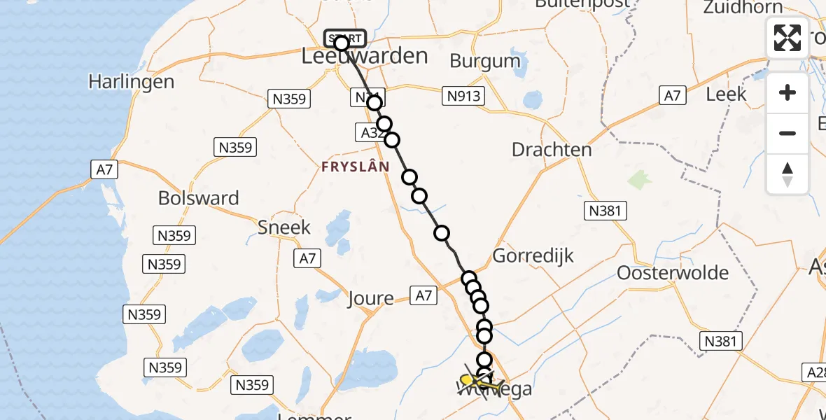 Routekaart van de vlucht: Lifeliner 4 naar Wolvega, Paulus Akkermanwei