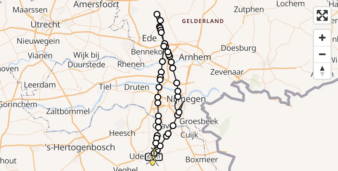 Routekaart van de vlucht: Lifeliner 3 naar Vliegbasis Volkel, Millsebaan