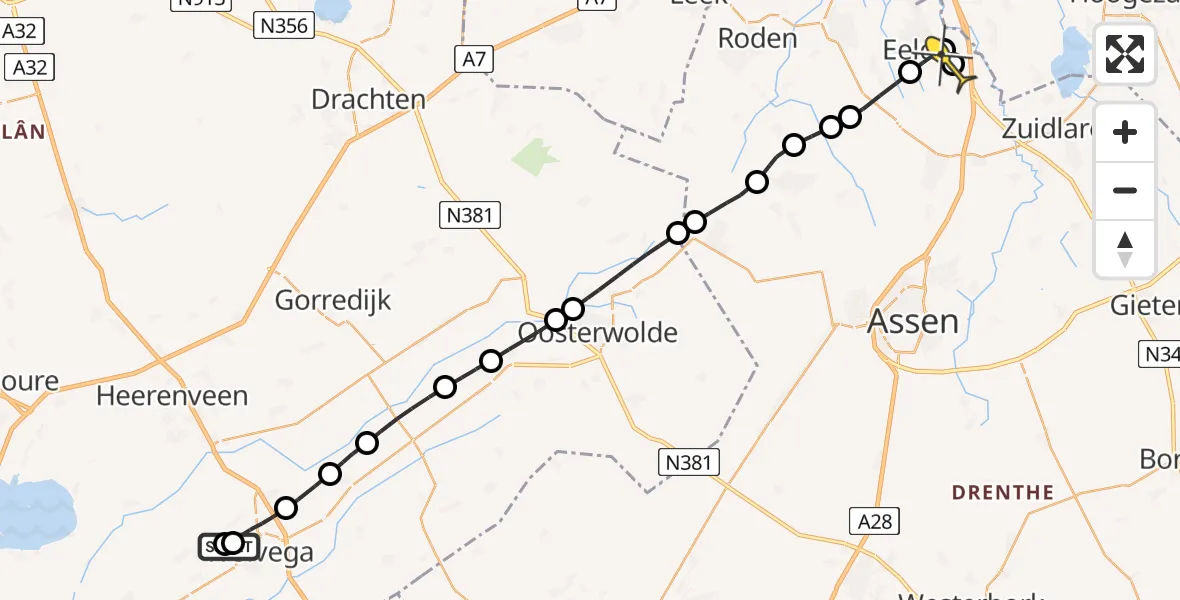 Routekaart van de vlucht: Lifeliner 4 naar Groningen Airport Eelde, Om den Noort