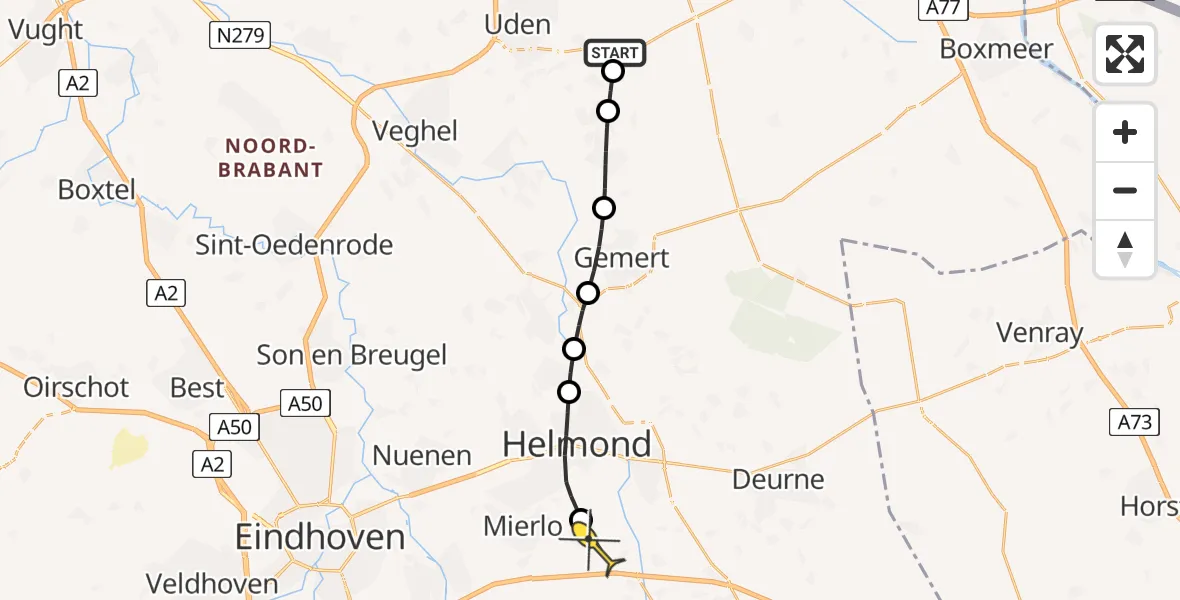 Routekaart van de vlucht: Lifeliner 3 naar Lierop, Oosterheidestraat