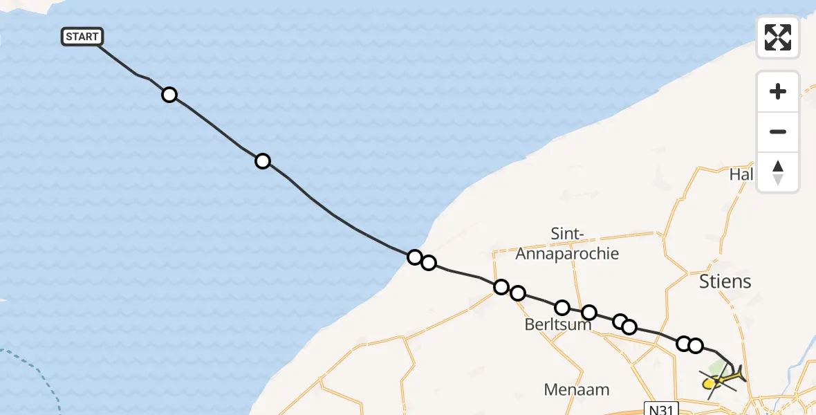 Routekaart van de vlucht: Ambulancehelikopter naar Vliegbasis Leeuwarden, Keegsdijkje