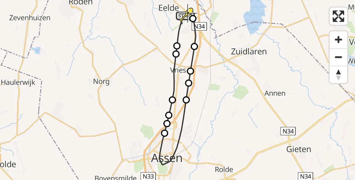 Routekaart van de vlucht: Lifeliner 4 naar Groningen Airport Eelde, Moespot