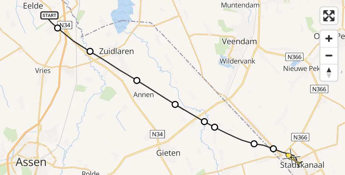 Routekaart van de vlucht: Lifeliner 4 naar Stadskanaal, Norgerweg