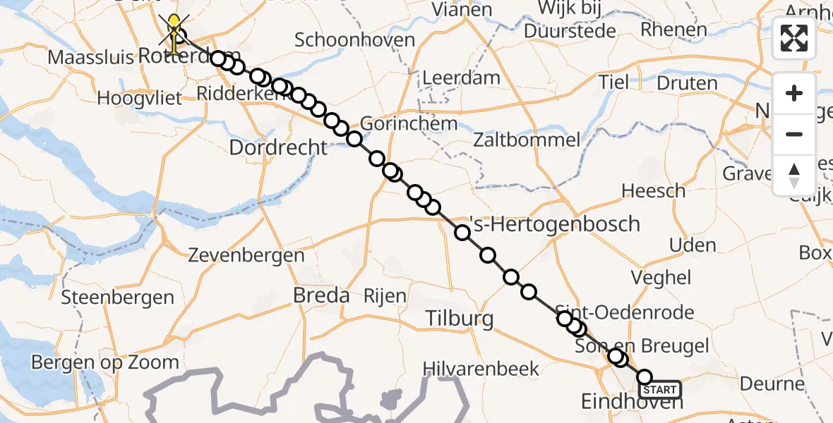 Routekaart van de vlucht: Lifeliner 2 naar Rotterdam The Hague Airport, Vorsterdijk