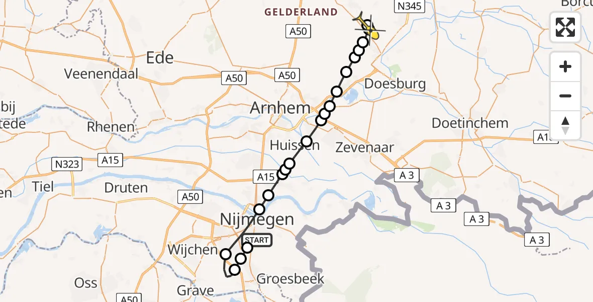 Routekaart van de vlucht: Lifeliner 3 naar Eerbeek, Beemdstraat