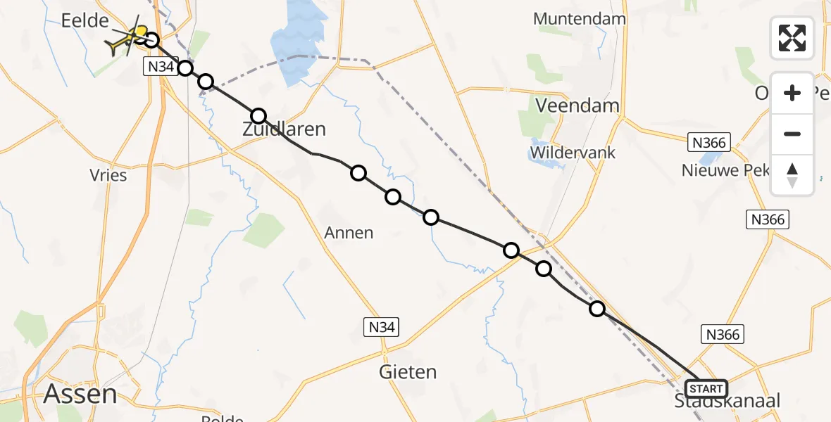 Routekaart van de vlucht: Lifeliner 4 naar Groningen Airport Eelde, Noorder park