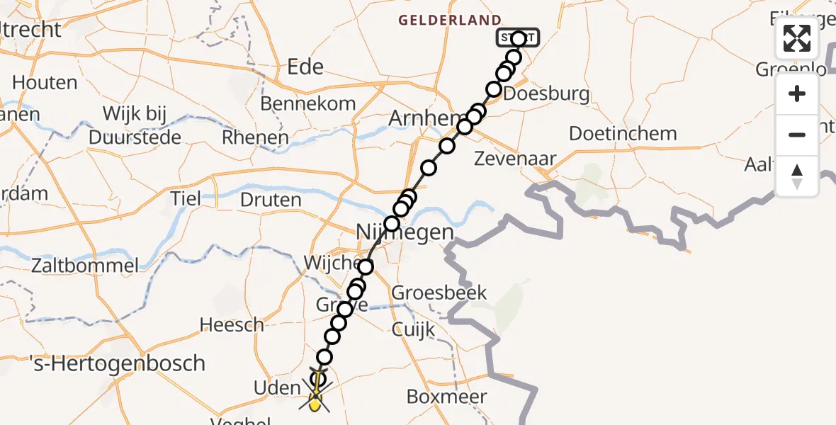 Routekaart van de vlucht: Lifeliner 3 naar Vliegbasis Volkel, Harderwijkerweg