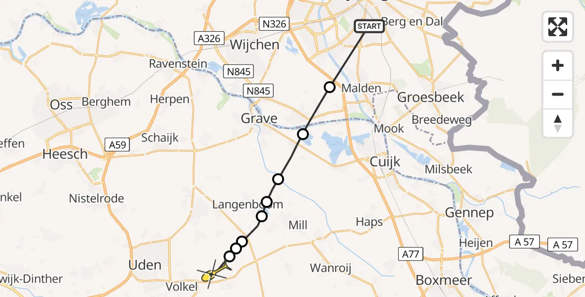 Routekaart van de vlucht: Lifeliner 1 naar Vliegbasis Volkel, Parksesteeg