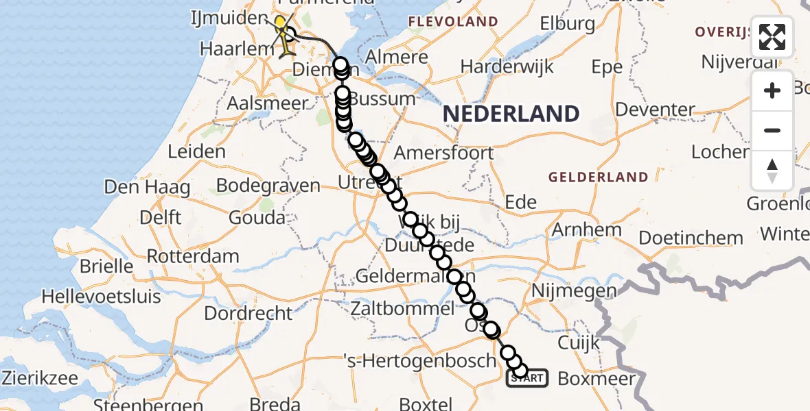 Routekaart van de vlucht: Lifeliner 1 naar Amsterdam Heliport, Zeelandsedijk