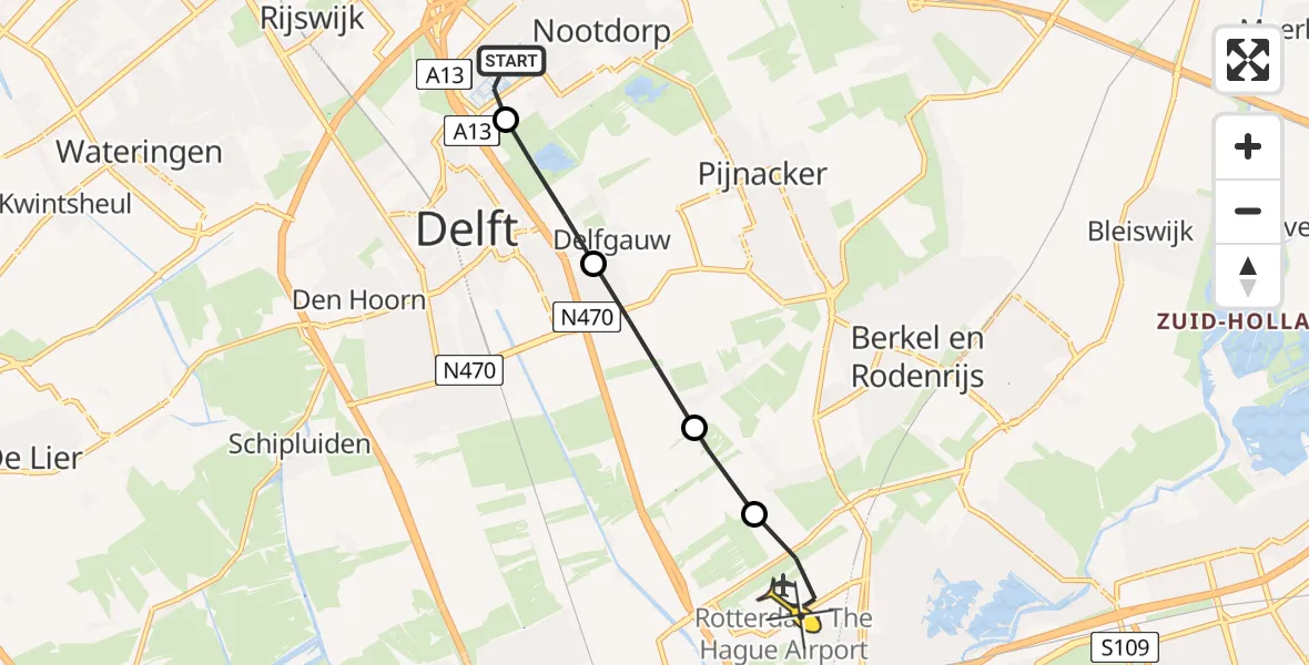 Routekaart van de vlucht: Lifeliner 2 naar Rotterdam The Hague Airport, Sportring