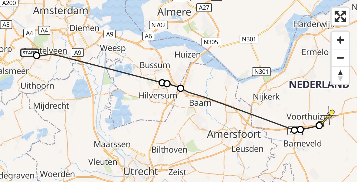 Routekaart van de vlucht: Politieheli naar Voorthuizen, Kleine Noorddijk